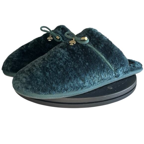 Women's Kate Spade Lucy Faux Fur Slip-On Casual Flat Slipper Size 9B Green - Picture 1 of 5